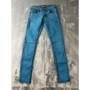 Social Collision Men's Blue Denim Skinny Slim Low Rise Medium Wash Punk Jeans